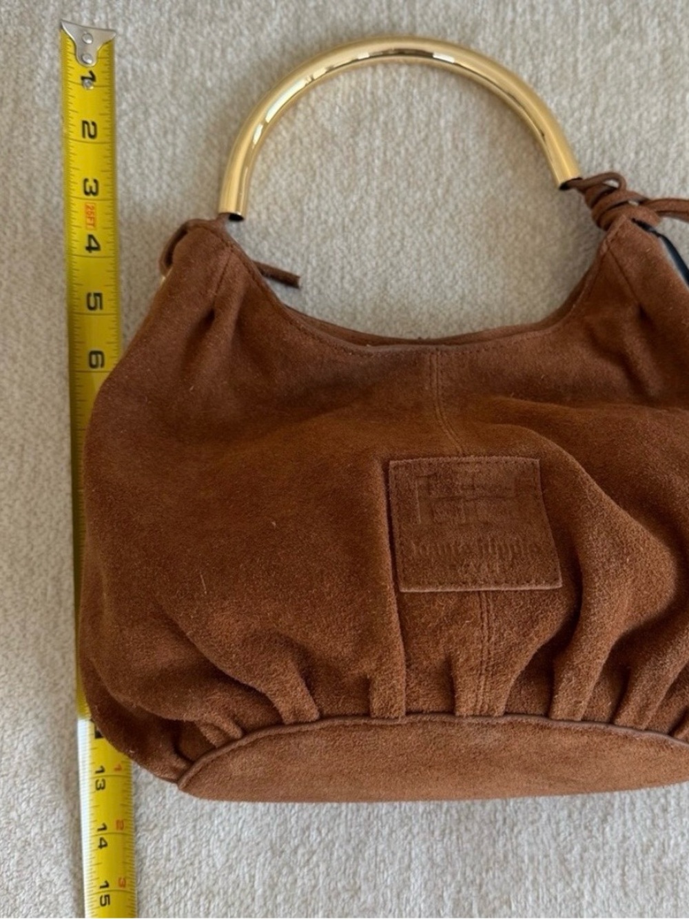 Haute Hippie Brown Suede Shoulder Bag with Gold Handle - Picture 6 of 11